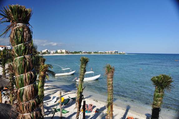 Coqueiros penteados e escovados para não atrapalhar a vista dos turistas na praia de Akumal, entre Tulum e Playa del Carmen, no Yucatán, no sul do México